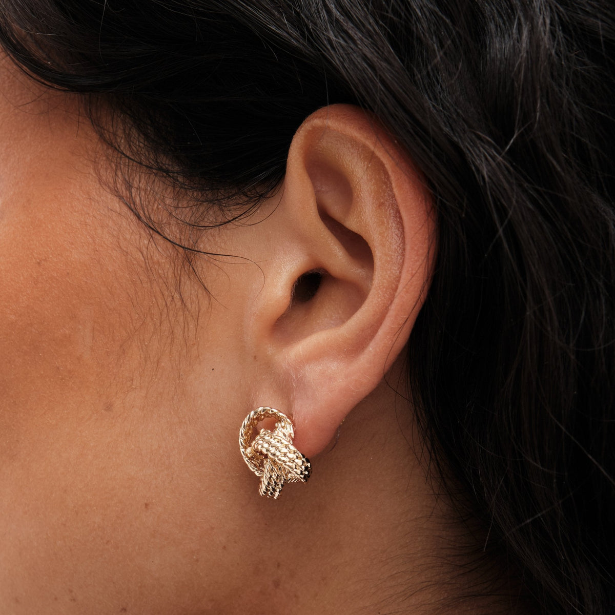 Gold Textured Knot Stud Earrings