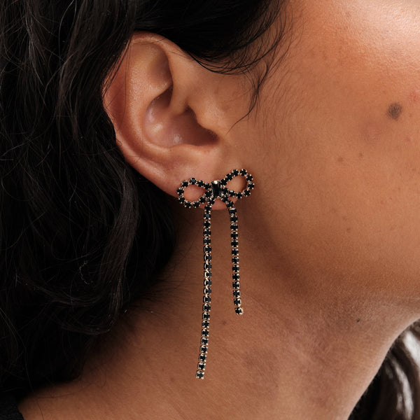 Mood Black Crystal Statement Bow Drop Earrings
