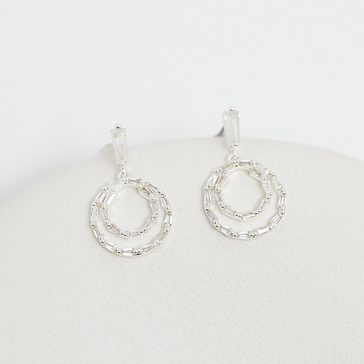 Mood Silver Crystal Cubic Zirconia Mini Forward Facing Drop Earrings