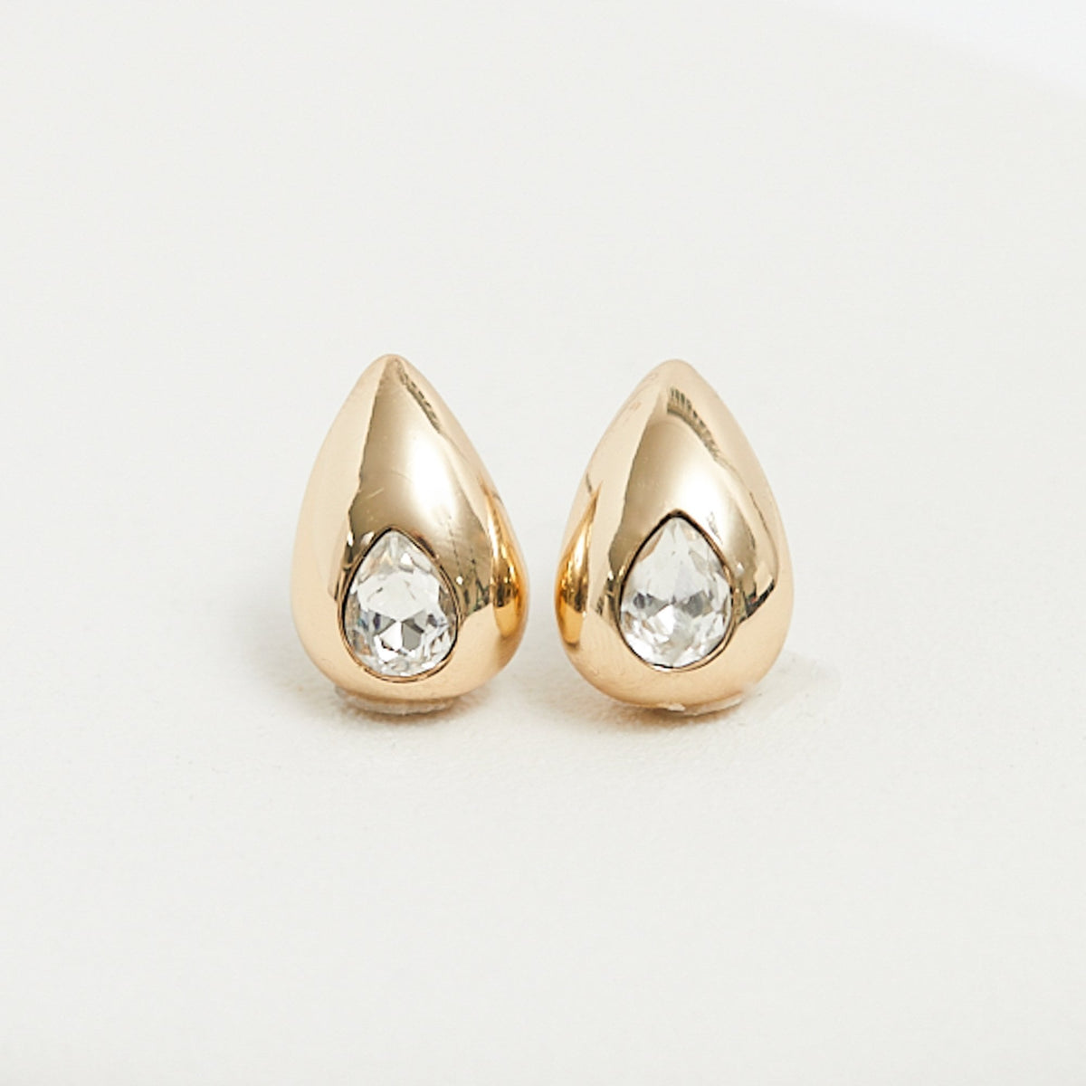 Mood Gold Crystal Pear Dome Hoop Earrings