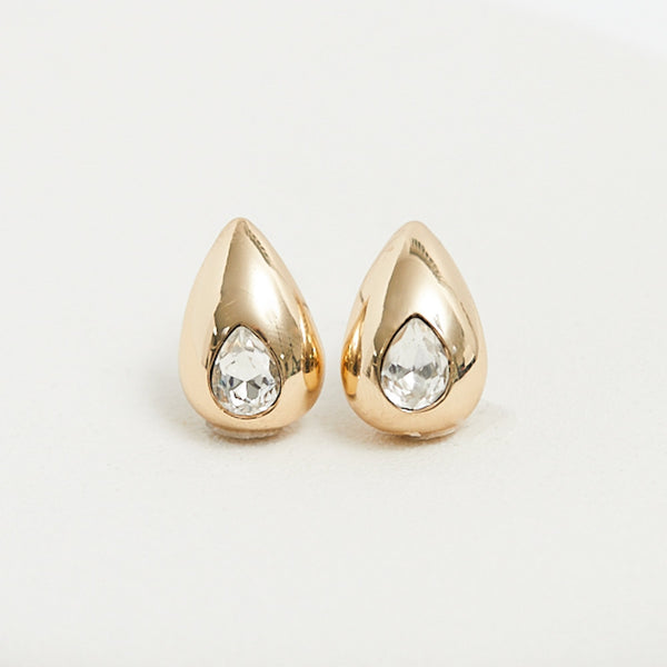 Mood Gold Crystal Pear Dome Hoop Earrings