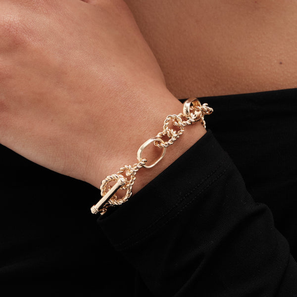 Mood Gold Textured Chain T-Bar Bracelet