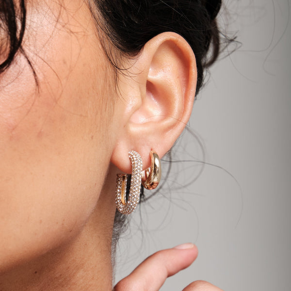 Inicio Gold Plated Pave Crystal Hoop Earrings - Gift Pouch