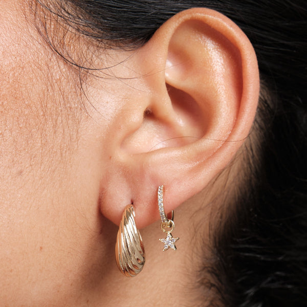 Inicio Gold Plated Textured Hoop Earrings - Gift Pouch