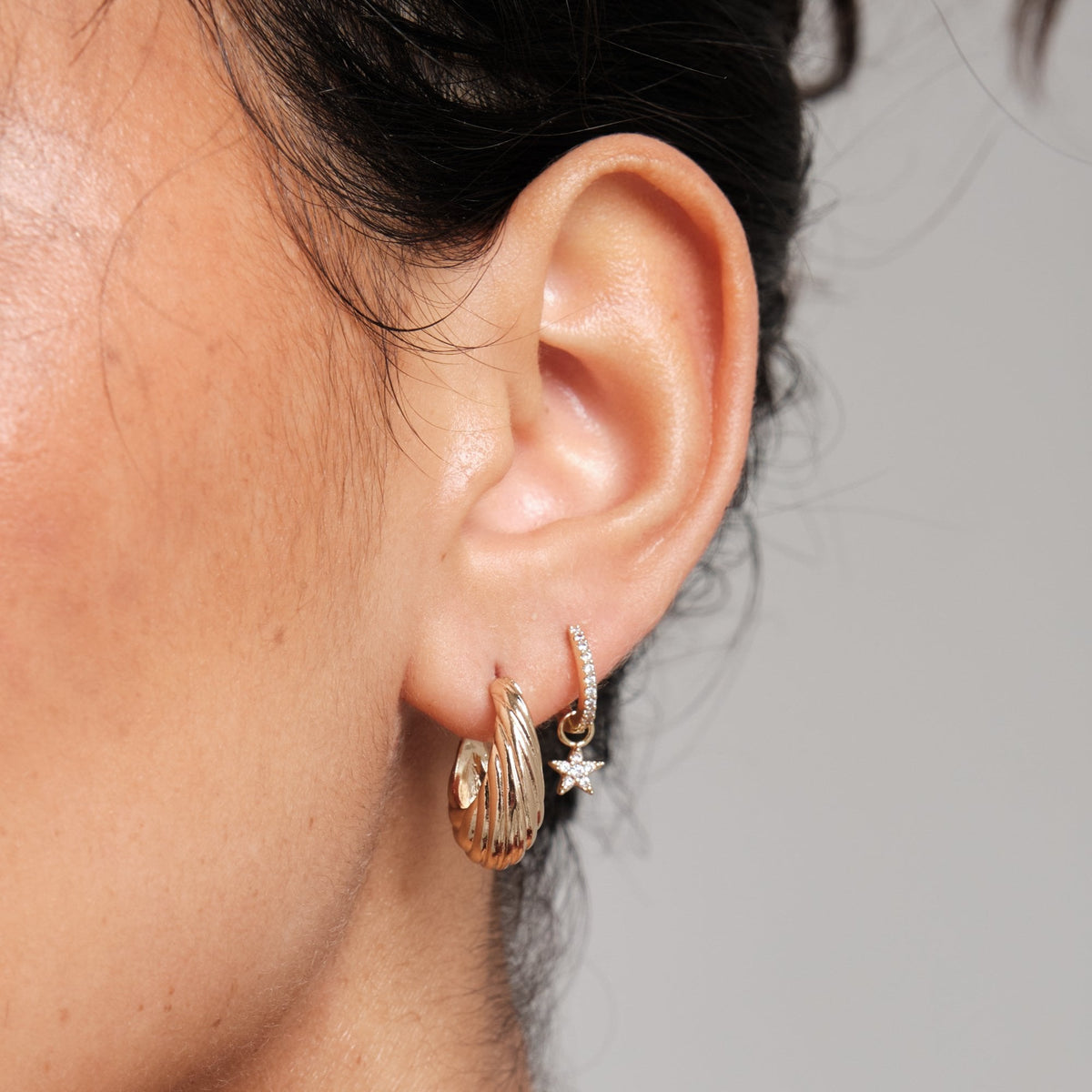 Inicio Gold Plated Textured Hoop Earrings - Gift Pouch