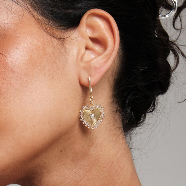 Inicio Gold Plated Heart Drop Earrings - Gift Pouch