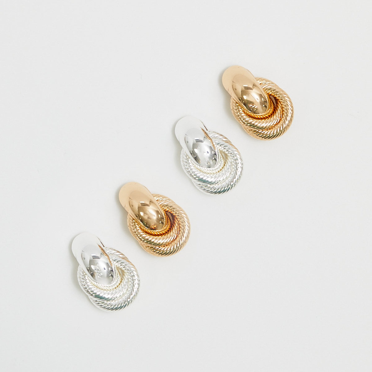 Mood Recycled Silver Textured Twist Mini Doorknocker Earrings