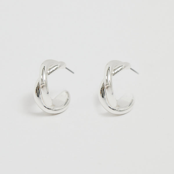 Mood Silver Polished Weave Hoop Earrings