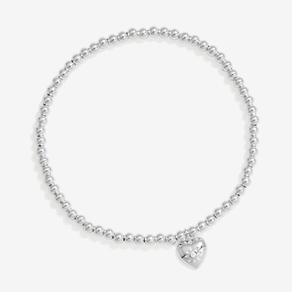 Simply Silver Sterling Silver 925 Cubic Zirconia Heart Charm Stretch Bracelet