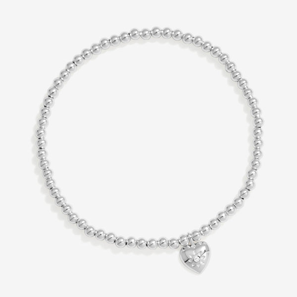 Simply Silver Sterling Silver 925 Cubic Zirconia Heart Charm Stretch Bracelet