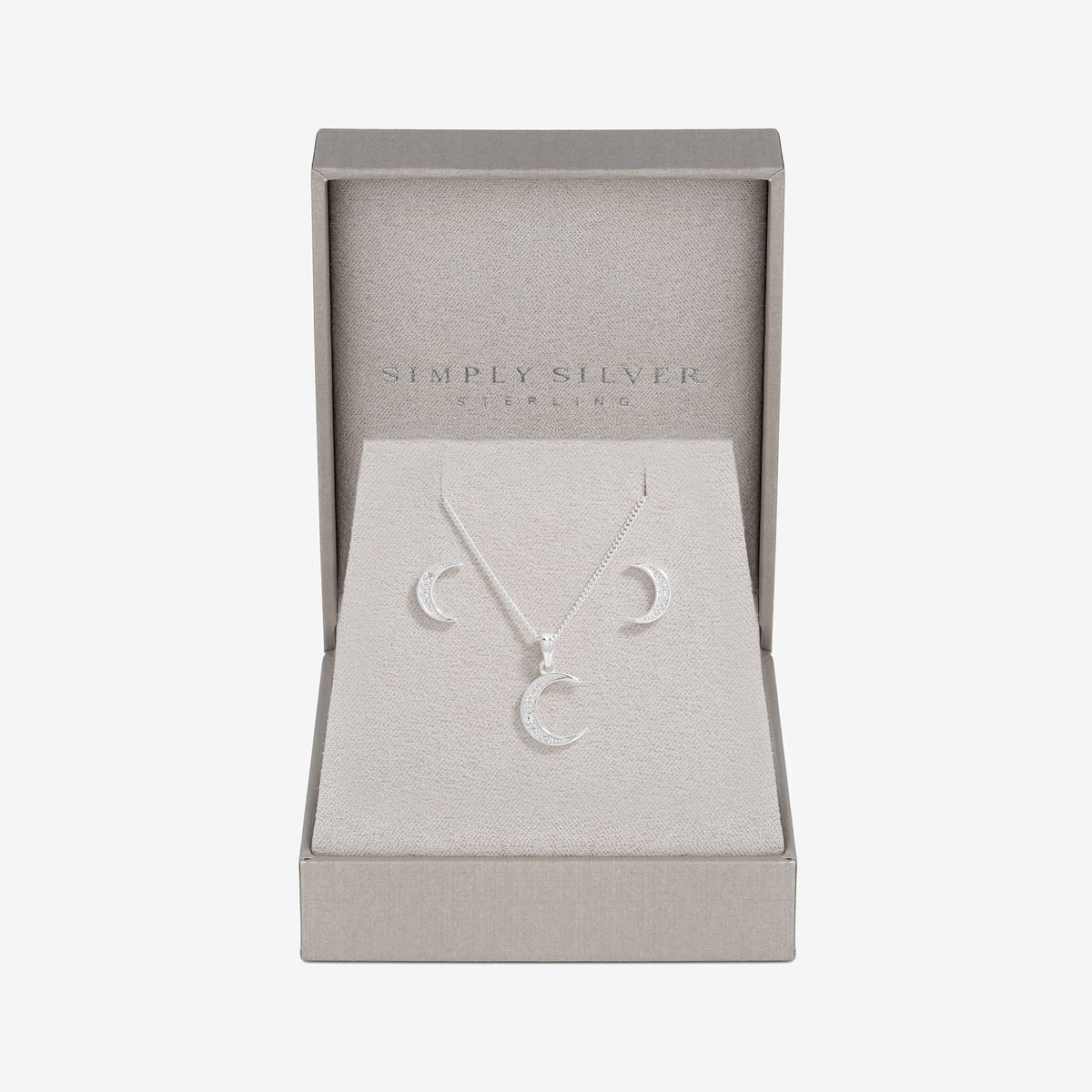 Simply Silver Sterling Silver 925 Cubic Zirconia Crescent Set - Gift Boxed