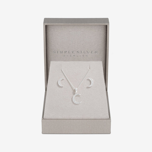 Simply Silver Sterling Silver 925 Cubic Zirconia Crescent Set - Gift Boxed