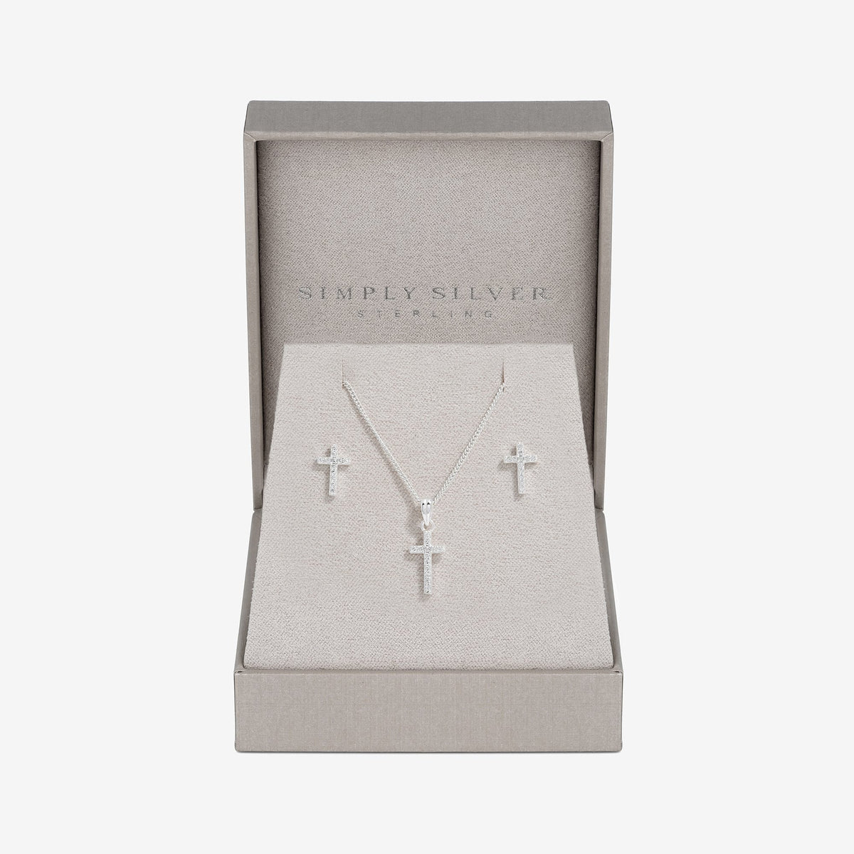 Simply Silver Sterling Silver 925 Cubic Zirconia Cross Set  - Gift Boxed