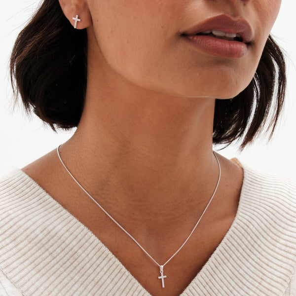 Simply Silver Sterling Silver 925 Cubic Zirconia Cross Set  - Gift Boxed