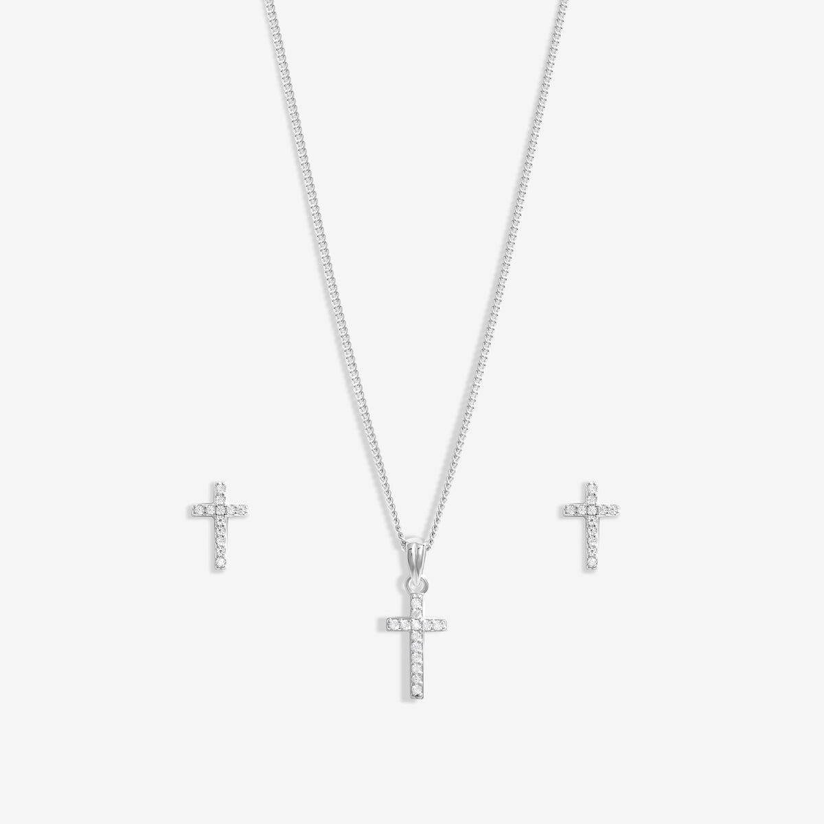 Simply Silver Sterling Silver 925 Cubic Zirconia Cross Set  - Gift Boxed