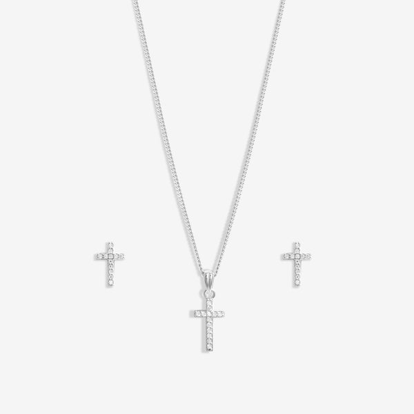 Simply Silver Sterling Silver 925 Cubic Zirconia Cross Set  - Gift Boxed