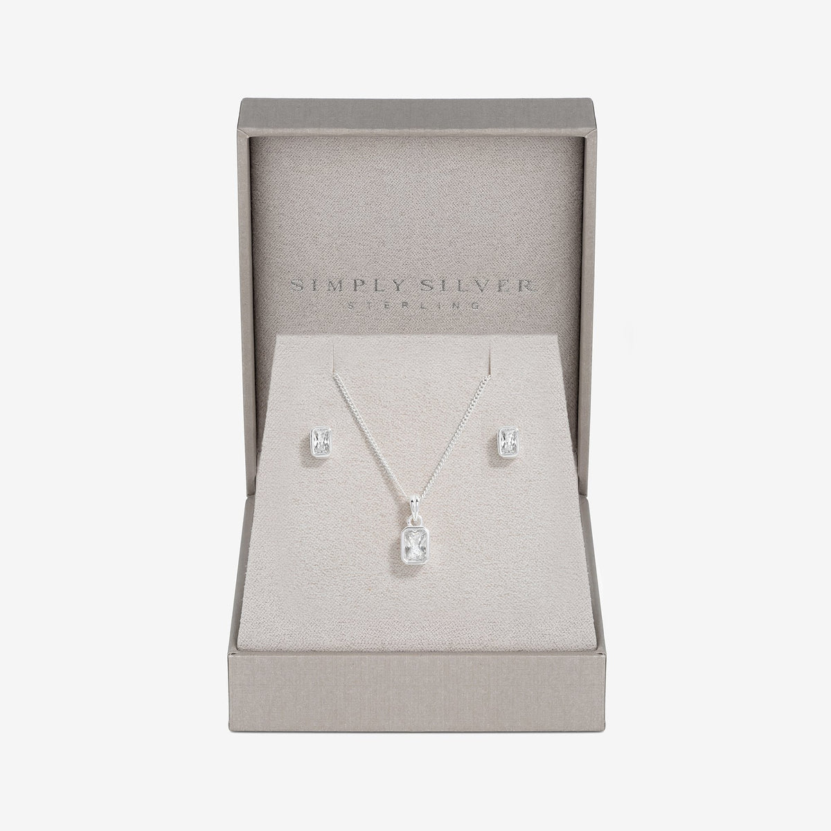 Simply Silver Sterling Silver 925 Cubic Zirconia Cushion Set - Gift Boxed