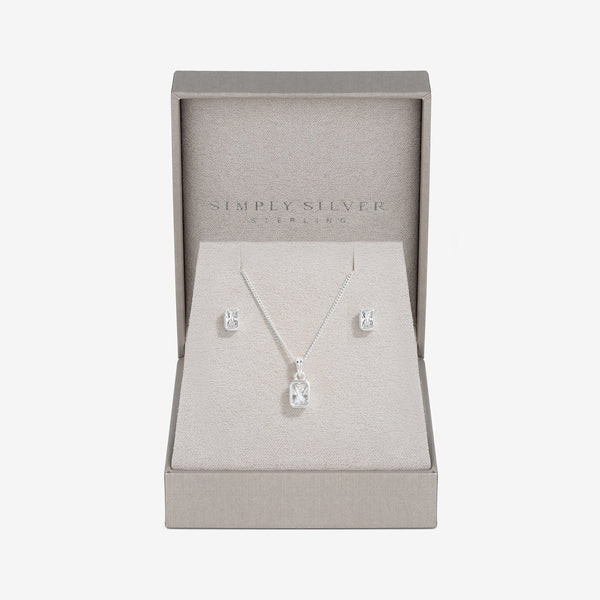 Simply Silver Sterling Silver 925 Cubic Zirconia Cushion Set - Gift Boxed