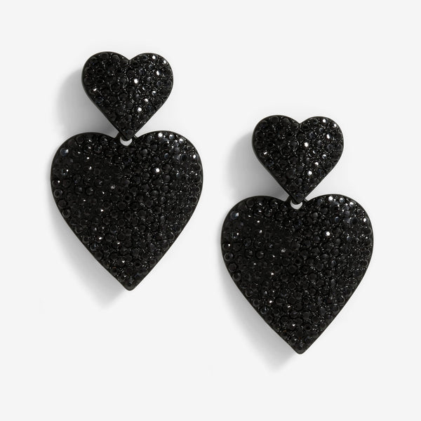 Mood Gold Black Double Heart Drop Earrings