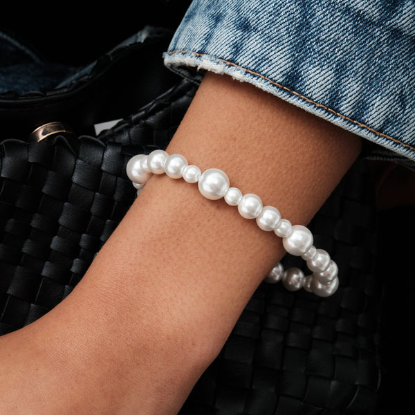 Mood Gold Cream Pearl Strand T-Bar Bracelet