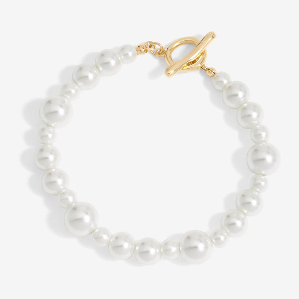 Mood Gold Cream Pearl Strand T-Bar Bracelet