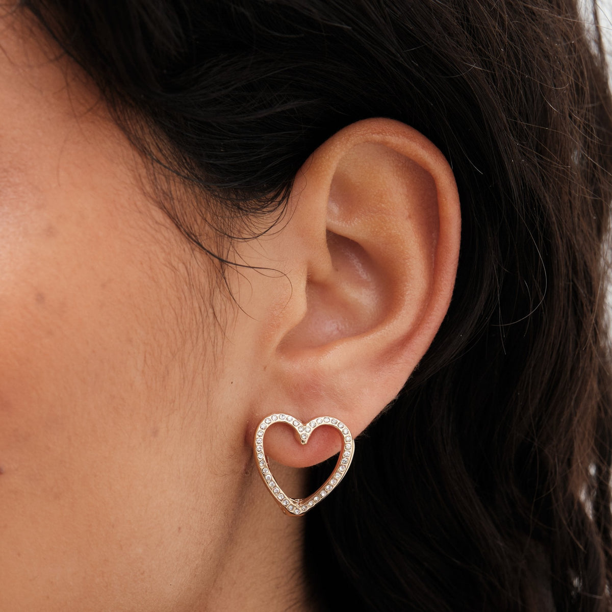 Mood Gold Crystal Heart Stud And Hoop Earrings - Pack Of 3
