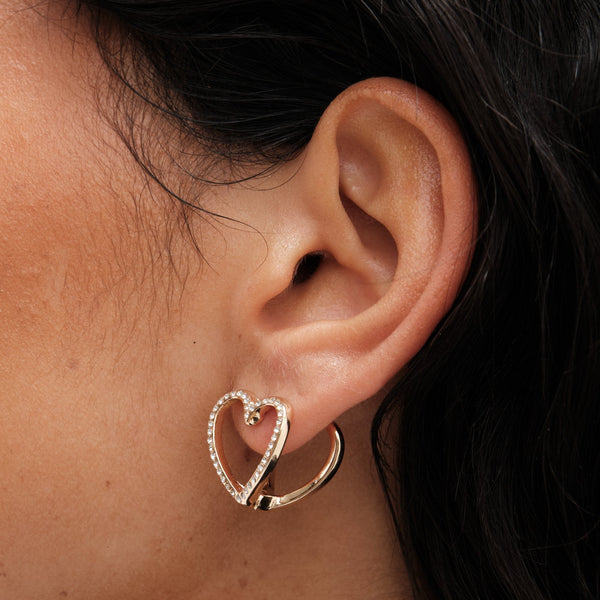 Mood Gold Crystal Heart Stud And Hoop Earrings - Pack Of 3