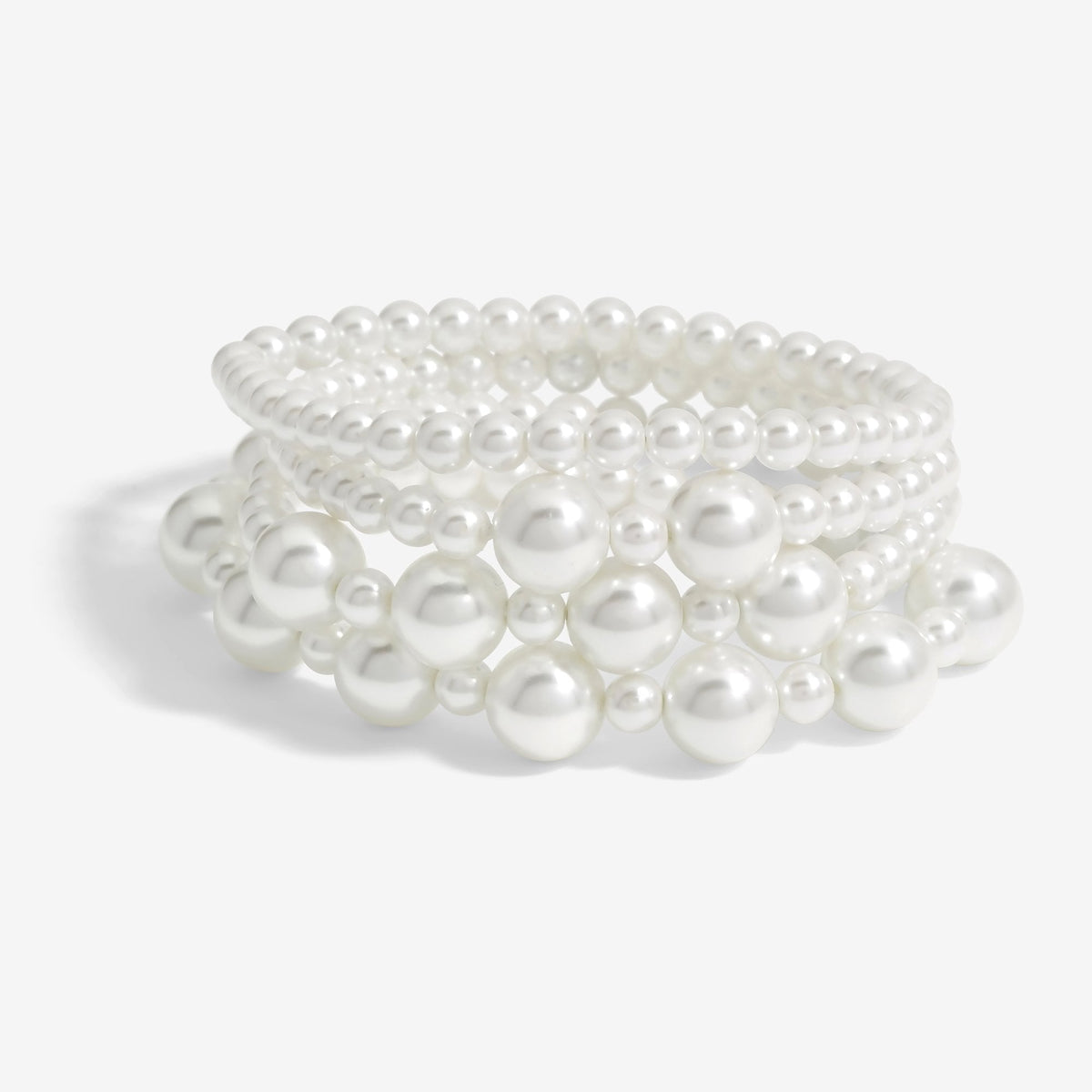 Mood Silver Cream Pearl Multi Stretch Bracelet - Pack Of 4