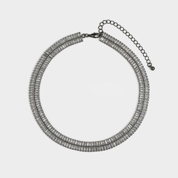Mood Hematite Crystal Double Baguette Choker Necklace