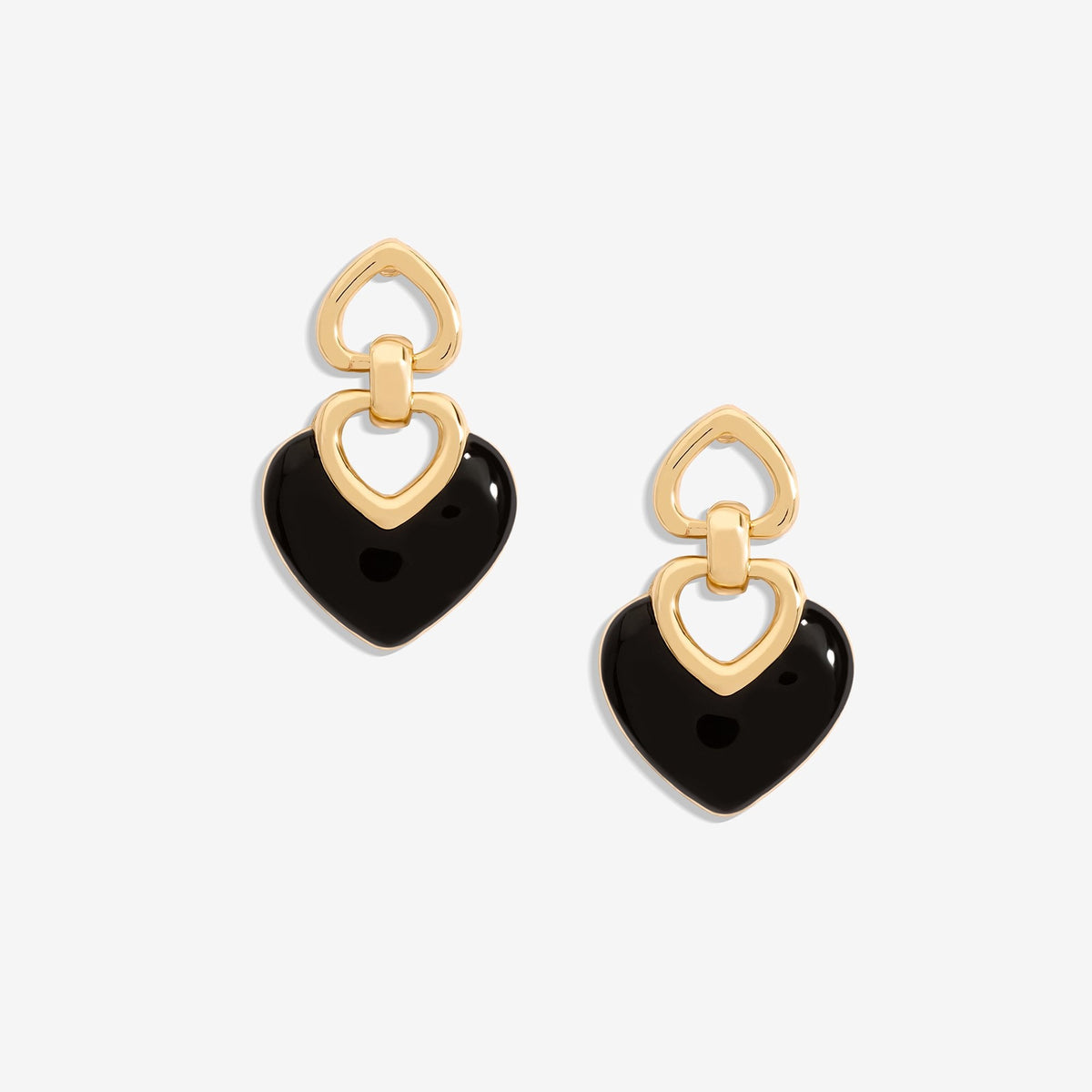 Mood Gold Black Enamel Heart Drop Earrings