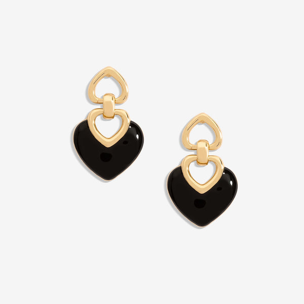 Mood Gold Black Enamel Heart Drop Earrings