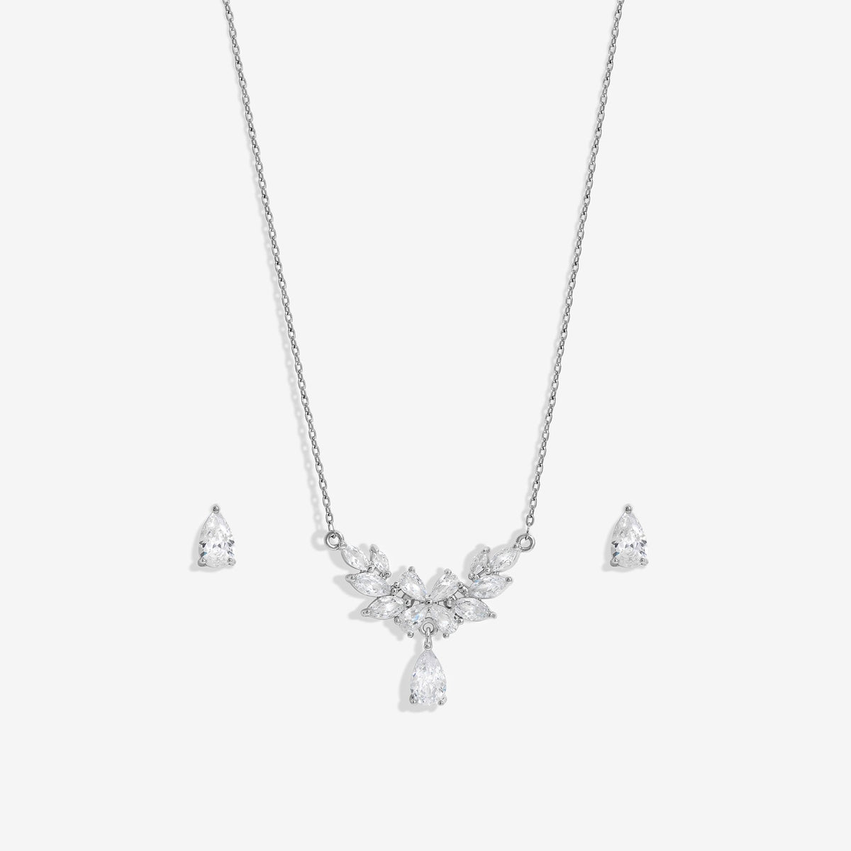 Jon Richard Rhodium Plated Cubic Zirconia Floral Set - Gift Box