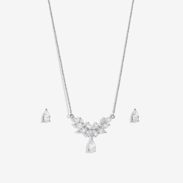 Jon Richard Rhodium Plated Cubic Zirconia Floral Set - Gift Box