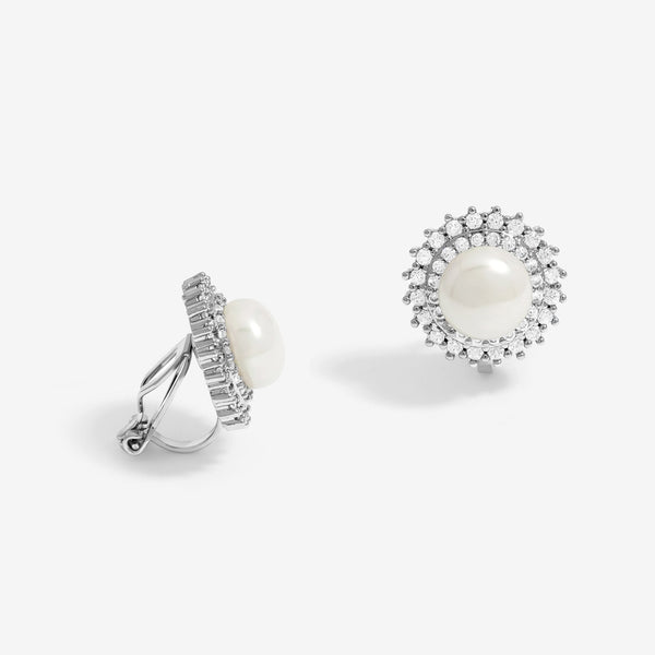 Jon Richard Rhodium Plated Crystal And Pearl Clip Earrings