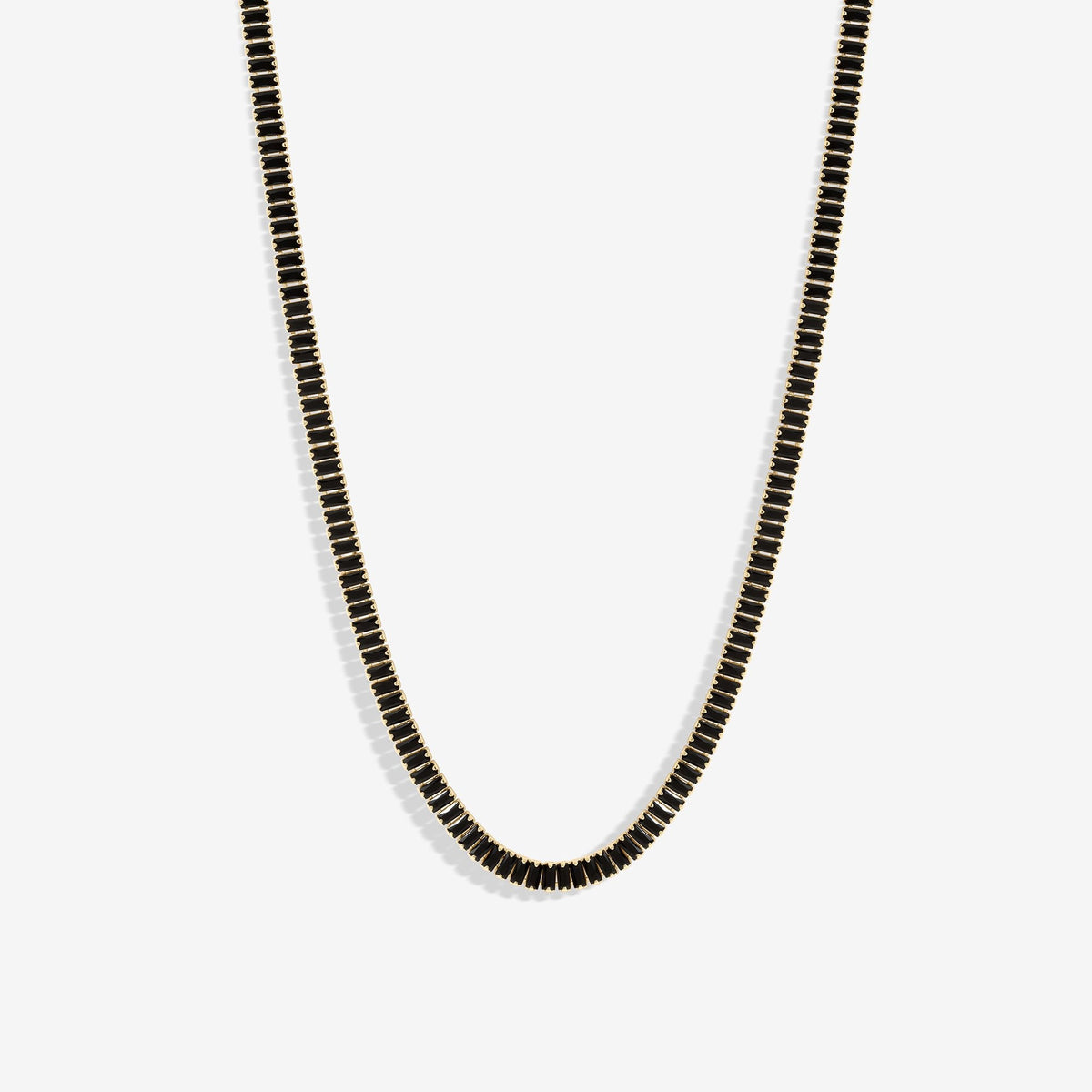 Inicio Gold Plated Jet Baguette Stone Tennis Necklace  - Gift Pouch