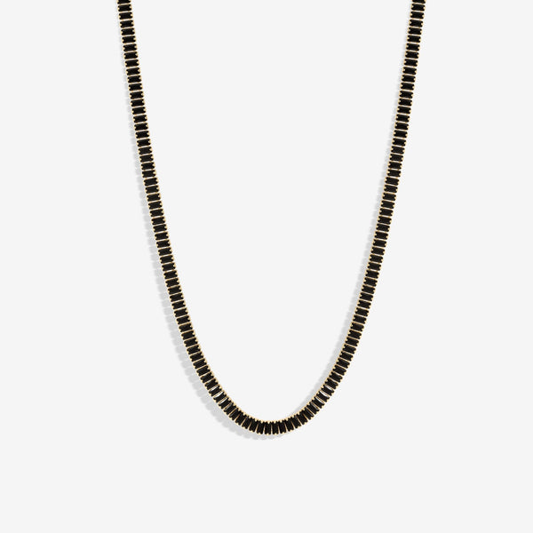 Inicio Gold Plated Jet Baguette Stone Tennis Necklace  - Gift Pouch