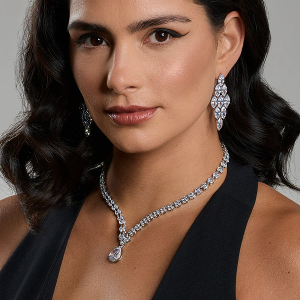 Jon Richard Rhodium Plated Statement Cubic Zirconia Earrings - Gift Boxed