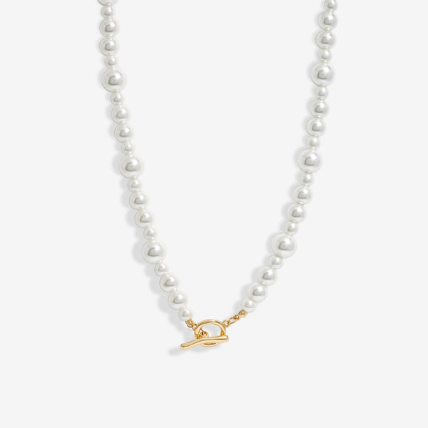 Mood Gold Cream Pearl Strand T-Bar Necklace