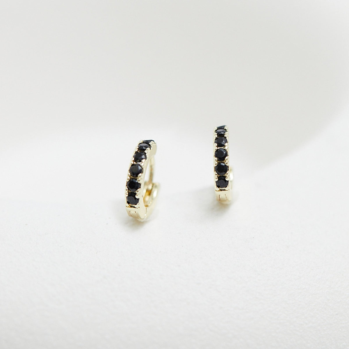 Inicio Gold Plated Jet Huggie Hoop Earrings - Gift Pouch