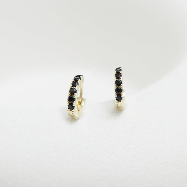 Inicio Gold Plated Jet Huggie Hoop Earrings - Gift Pouch
