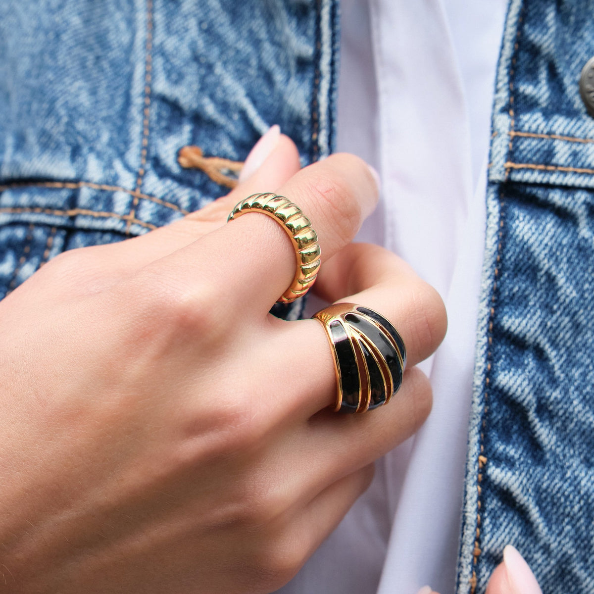 Jon Richard Gold Plated And Jet Enamel Cross Over Ring