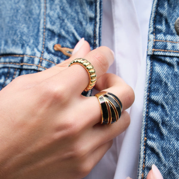 Jon Richard Gold Plated And Jet Enamel Cross Over Ring