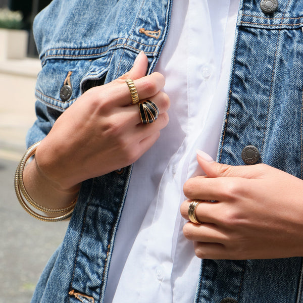 Jon Richard Gold Plated And Jet Enamel Cross Over Ring