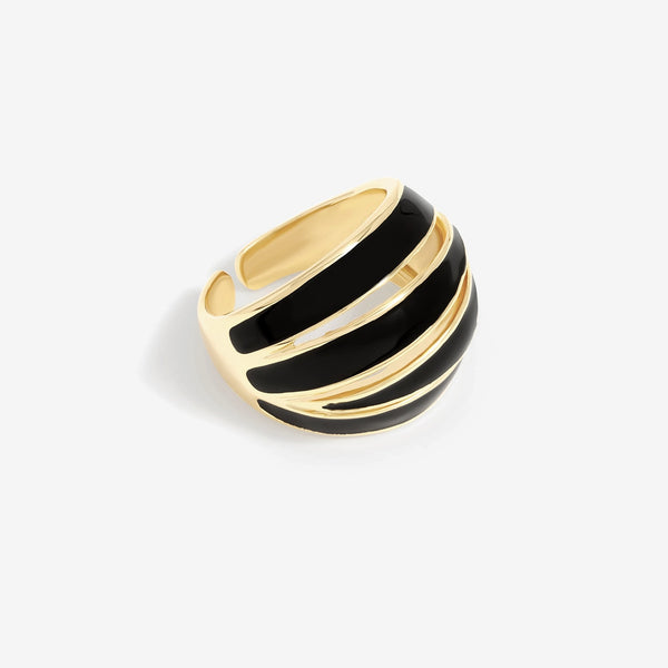 Jon Richard Gold Plated And Jet Enamel Cross Over Ring