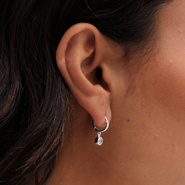 Simply Silver Sterling Silver 925 Polished Silver Crystal Besel Charm Hoop Earrings