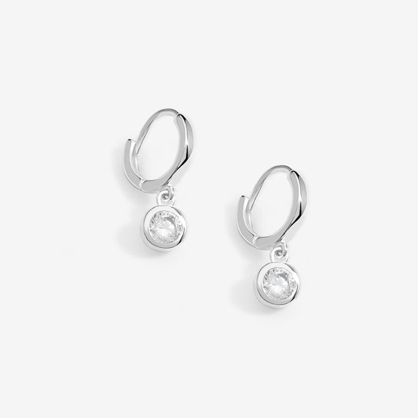 Simply Silver Sterling Silver 925 Polished Silver Crystal Besel Charm Hoop Earrings