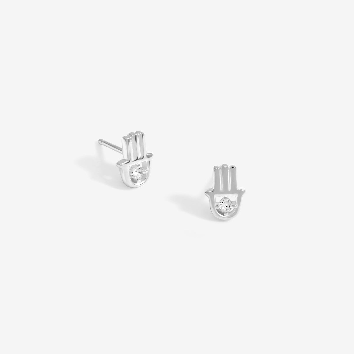 Simply Silver Sterling Silver 925 Cubic Zirconia Hamsa Hand Stud Earrings