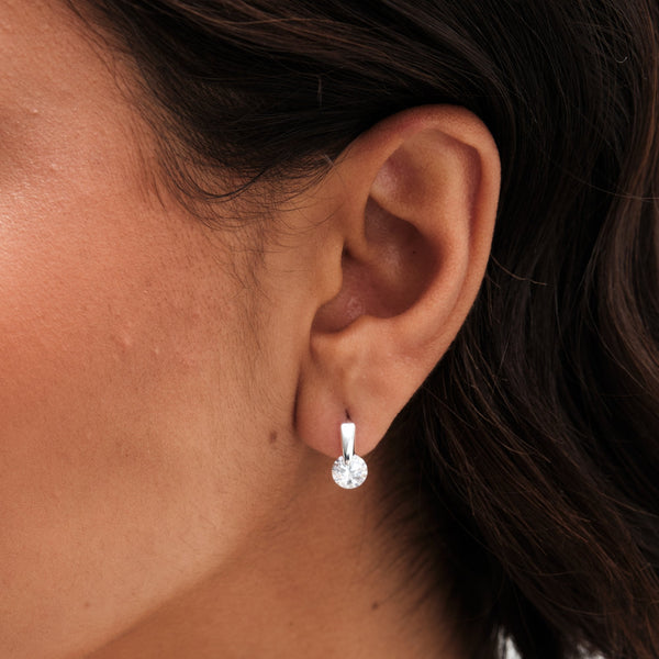 Simply Silver Sterling Silver 925 Polished And Cubic Zirconia Bezel Centre Stone Hoop Earrings