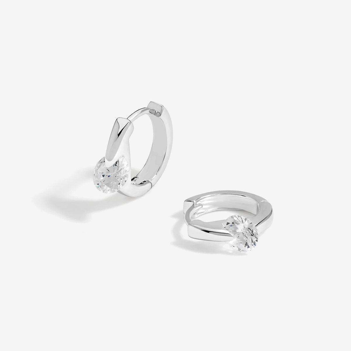 Simply Silver Sterling Silver 925 Polished And Cubic Zirconia Bezel Centre Stone Hoop Earrings