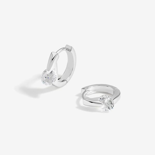 Simply Silver Sterling Silver 925 Polished And Cubic Zirconia Bezel Centre Stone Hoop Earrings
